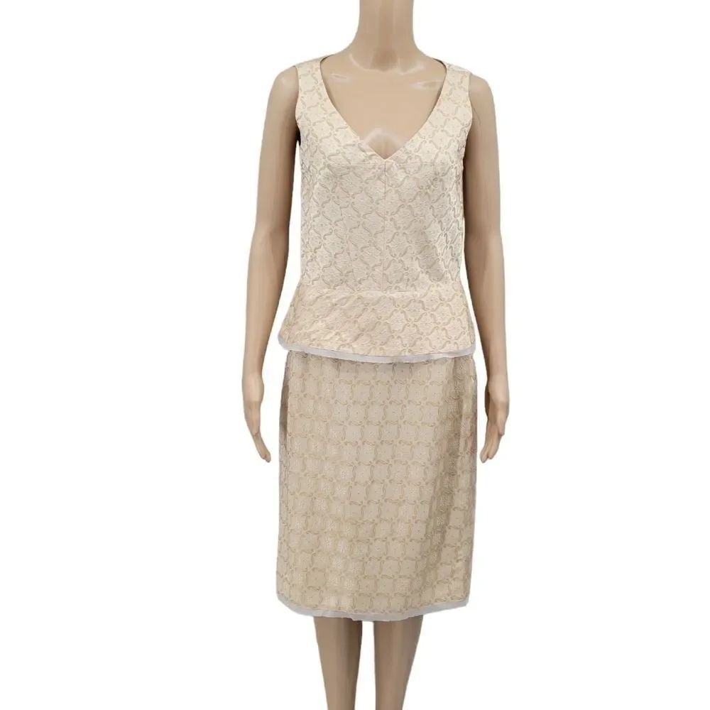 The Limited Women's Skirt and Peplum Top Matching Set Cream and Matte Gold